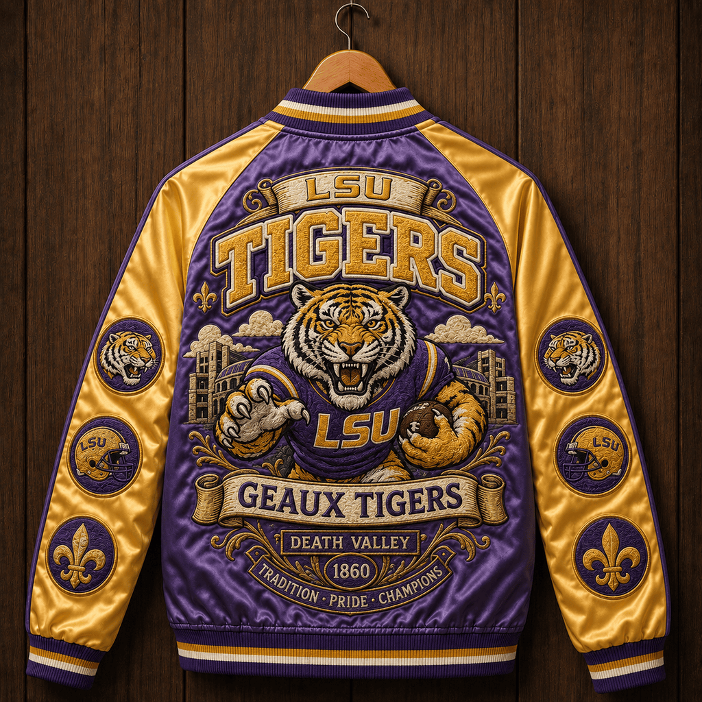 PREMIUM LSU SATIN BASEBALL JACKET NTNA