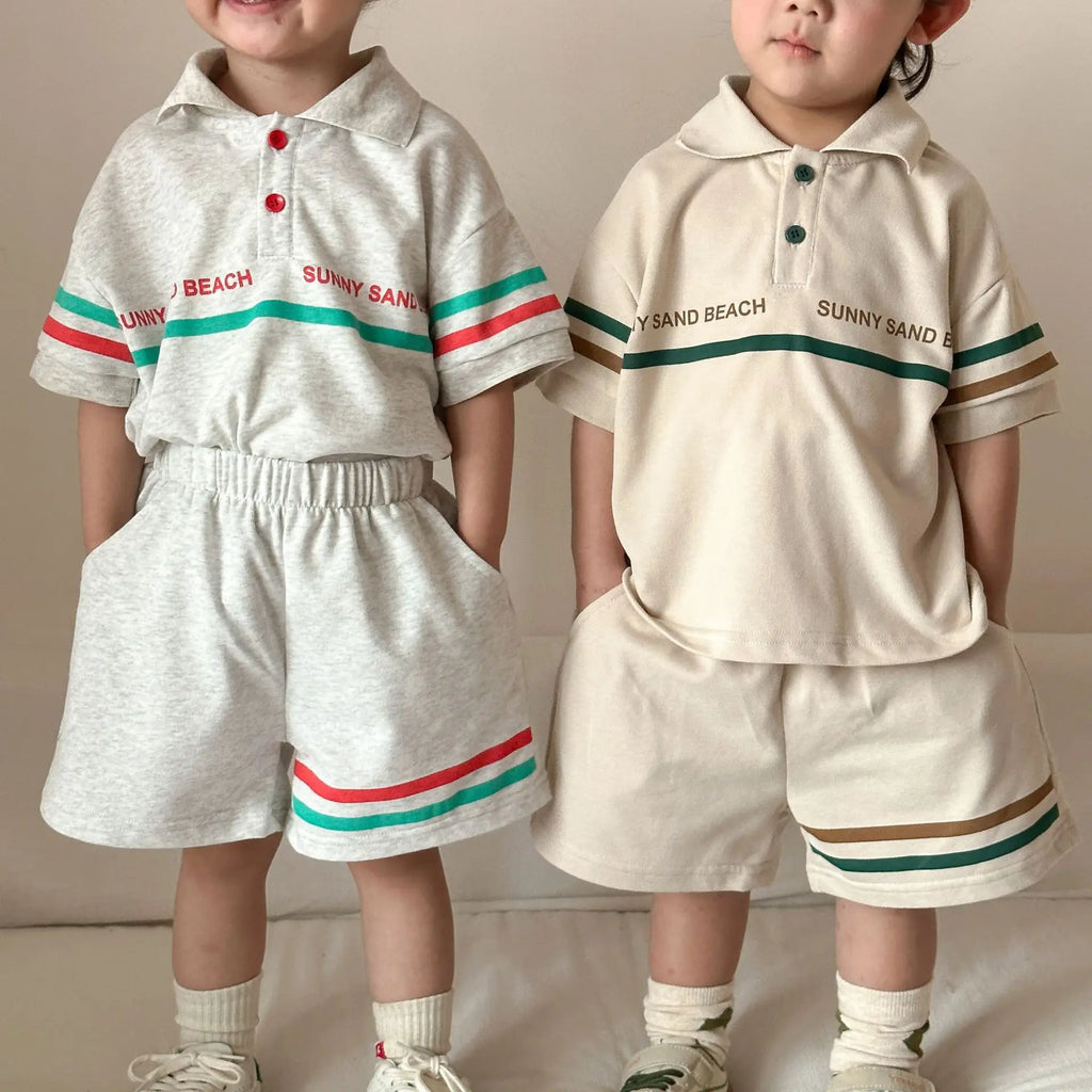 2026 Summer New Children Short Sleeve Clothes Set Boys Girls Letter Print T Shirts + Shorts 2pcs Suit Kids Casual Sports Outfits